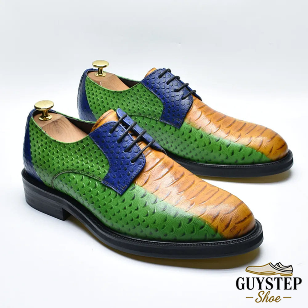Men's Top-Grain Leather Colorful Snake-Patterned Leather Shoes