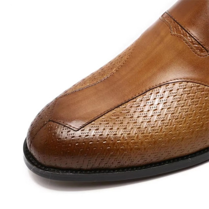 Men's Genuine Leather Loafers with Breathable Braided Texture
