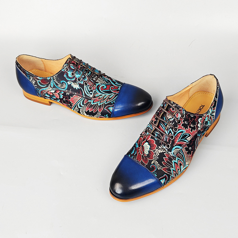 Men's Embroidered Casual Lace-Up Genuine Leather Shoes