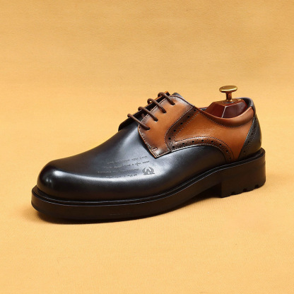 Men's Full-Grain Leather Thick-Soled Non-Slip Letter-Printed Leather Shoes