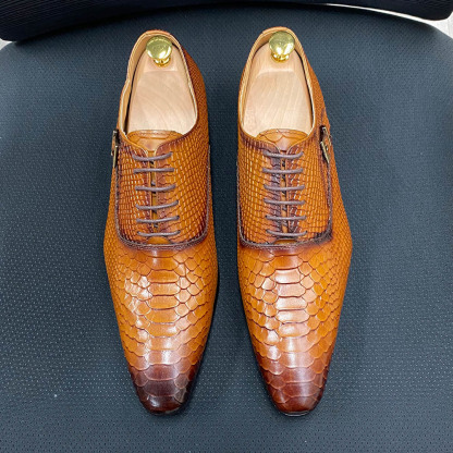 Men's Full-Grain Leather Snake-Embossed Pointed-Toe Formal Shoes