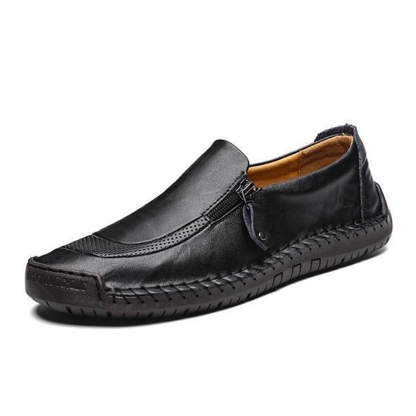Men Comfy Hand Stitching Leather Side Zipper Slip On Casual shoes