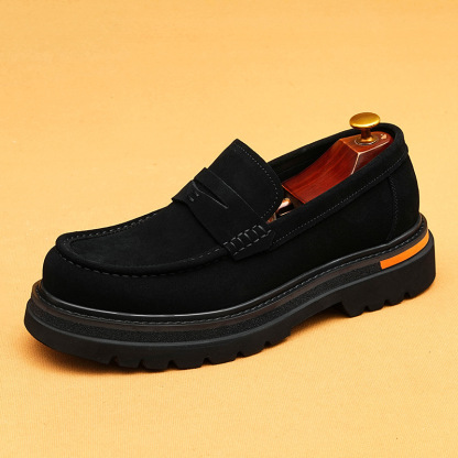 Men's Full-Grain Leather Suede Non-Slip Platform Casual Loafer Shoes