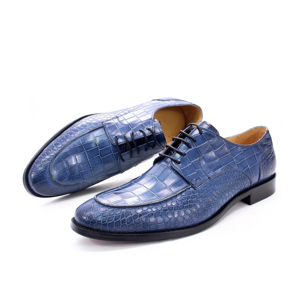 Men's Cowhide Crocodile-Embossed Derby Shoes - Yellow & Blue