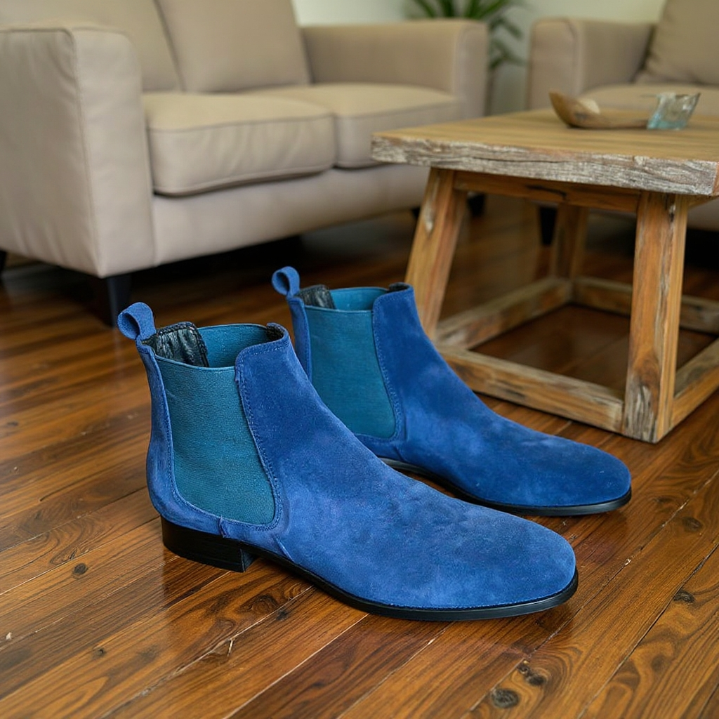 Men's blue leather Chelsea boots