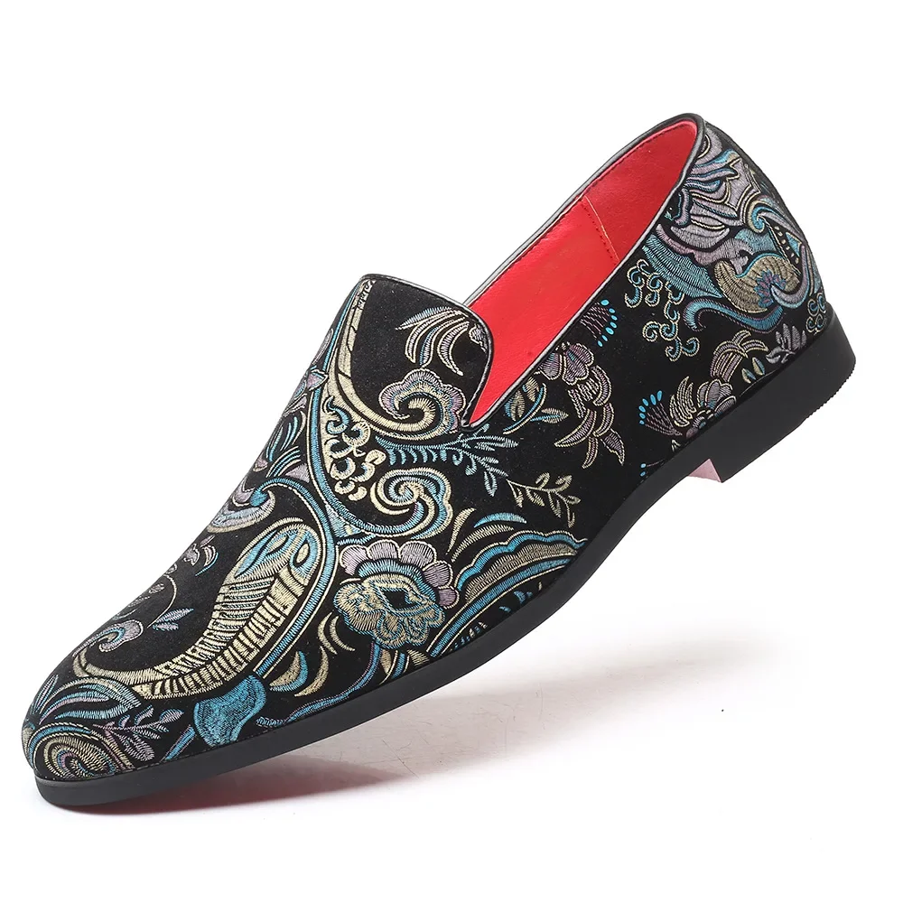 Red Sole Loafers for Men Slip-On Canvas Round Toe Handmade Fashion Business Men Shoes  Size 38-48