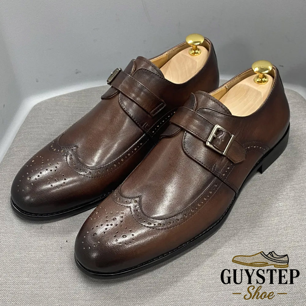 GUYSTEP™Men's Genuine Leather Brogue-Detailed Monk Shoes