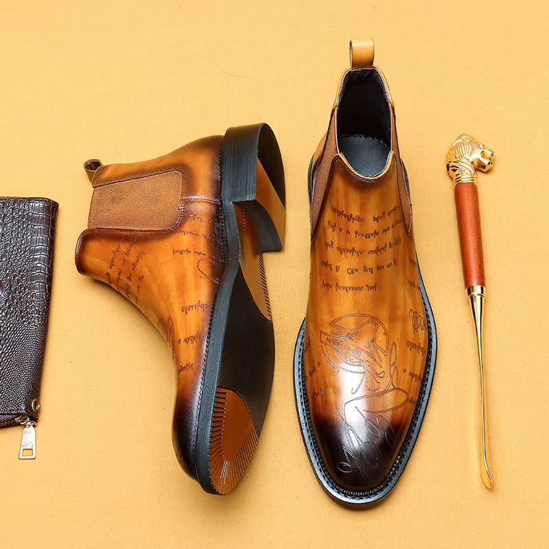 Men's Genuine Leather Round-Toe Platform Elevated Derby Shoes