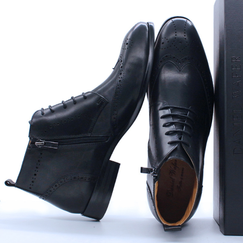 Men's Full-Grain Leather Brogue-Detailed Martin Boots