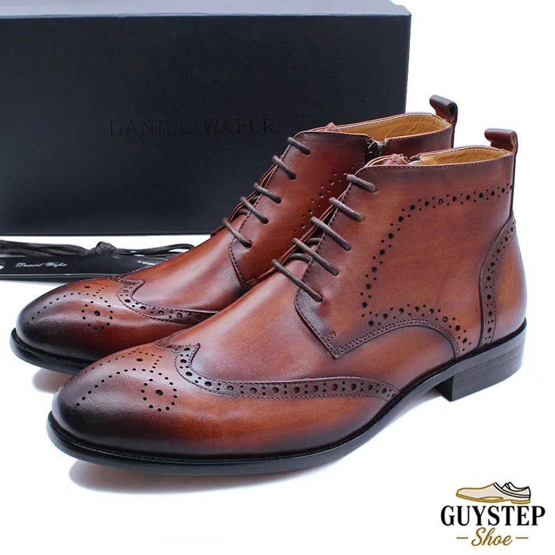GUYSTEP™ Men's Full-Grain Leather Brogue-Detailed Martin Boots