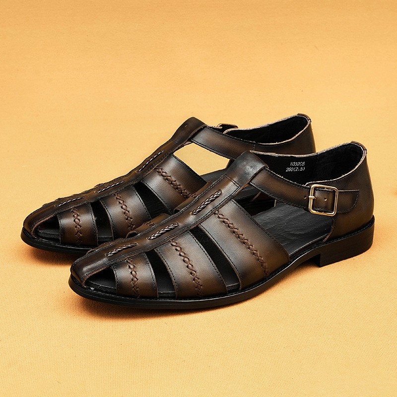 Men's Summer Genuine Leather Vintage Handwoven Roman Sandals