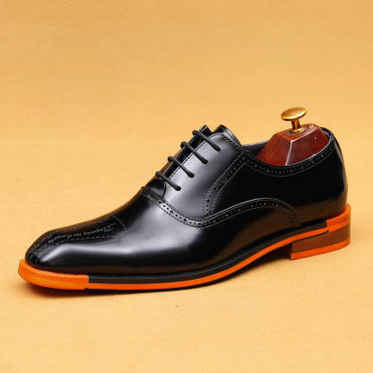 Men's Genuine Leather Letter-Printed Brogued Oxford Shoes