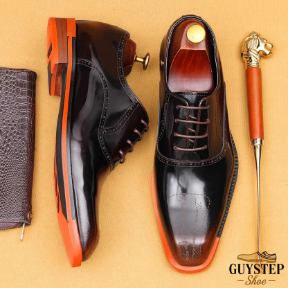 GUYSTEP™ Men's Genuine Leather Letter-Printed Brogued Oxford Shoes