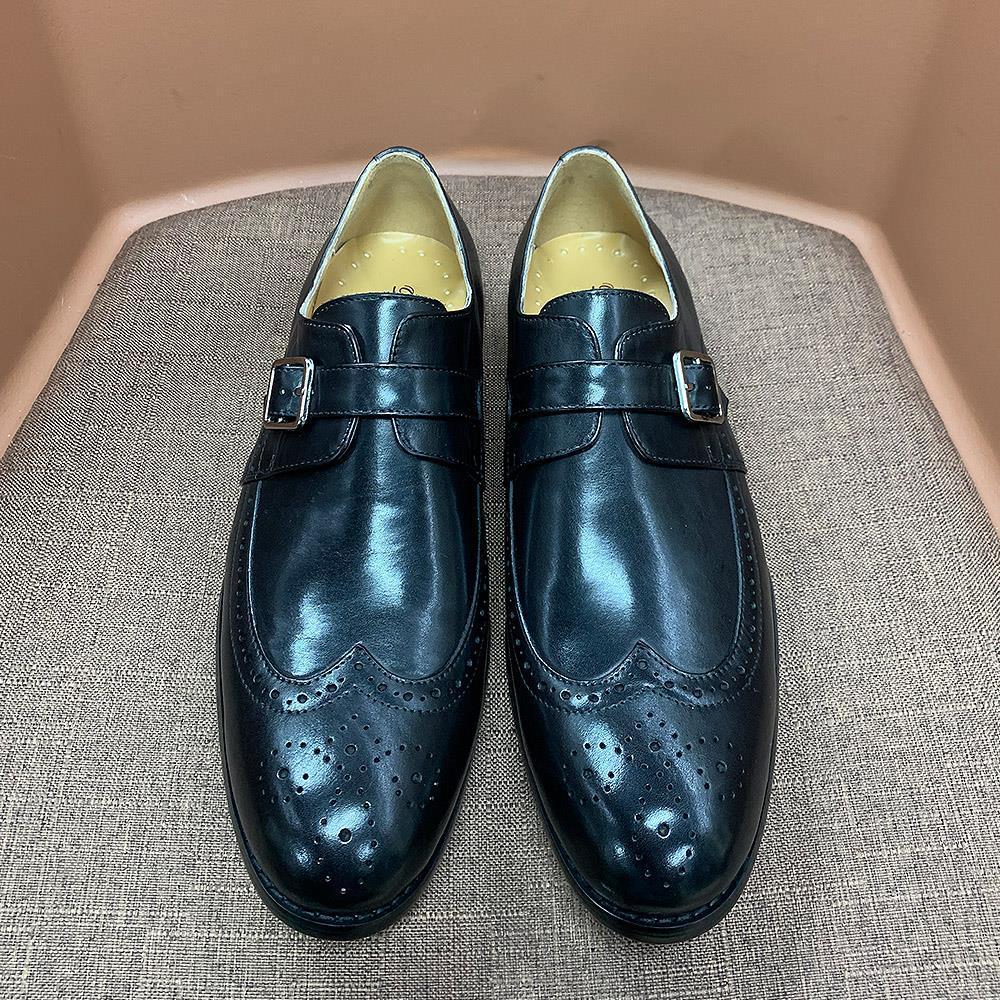 Men's Genuine Leather Brogue-Detailed Monk Shoes