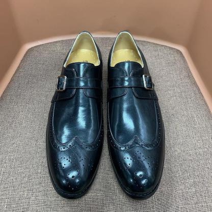Men's Genuine Leather Brogue-Detailed Monk Shoes