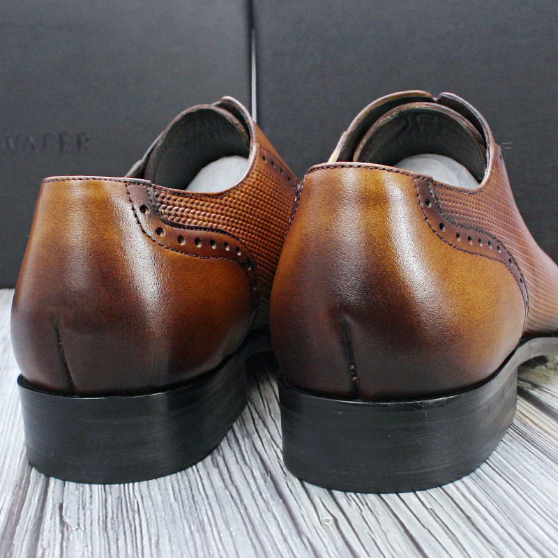 Men's Genuine Leather Brogue Oxford Shoes - Classic Perforated Dress Shoes