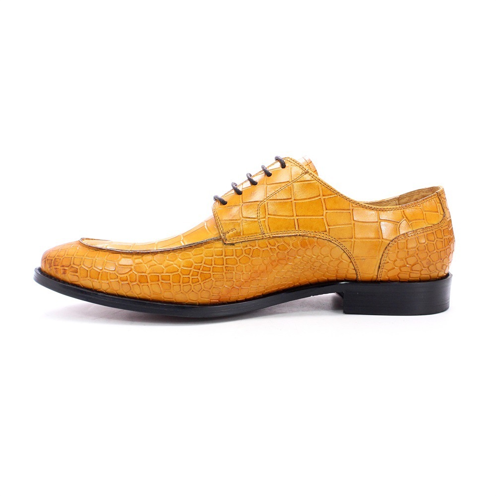 Men's Cowhide Crocodile-Embossed Derby Shoes - Yellow & Blue