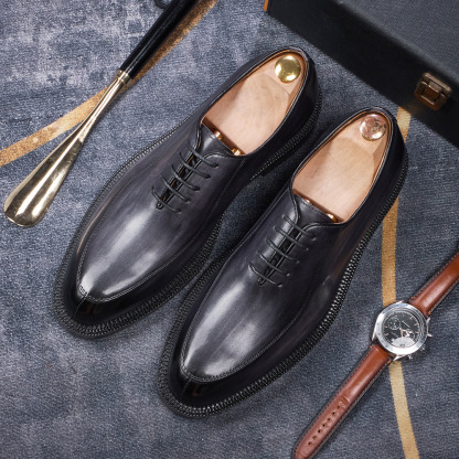 Men's Handmade Full-Grain Leather Oxford Shoes Vintage Burnished Formal Dress Shoes