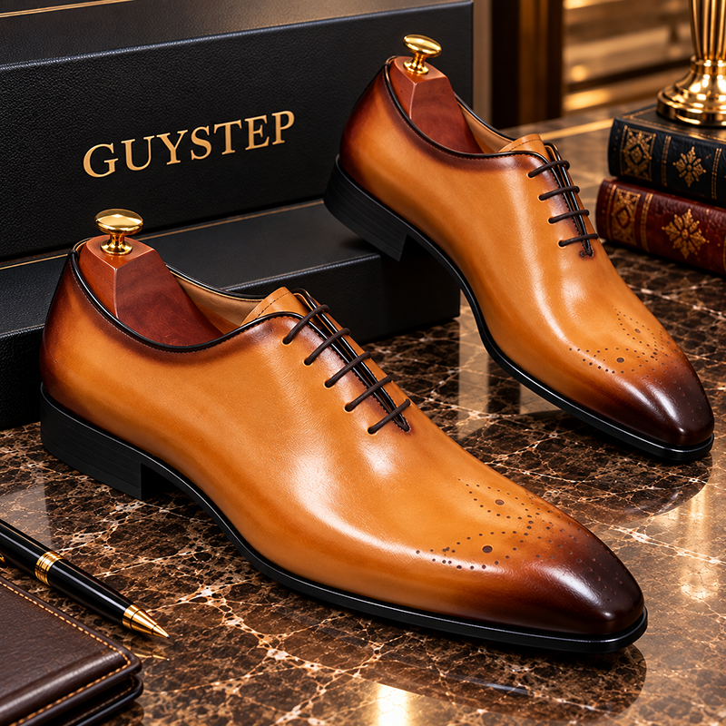 GUYSTEP™Men's simple and stylish genuine leather pointed toe oxford shoes