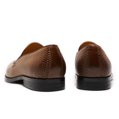 Men's Genuine Leather Loafers with Breathable Braided Texture