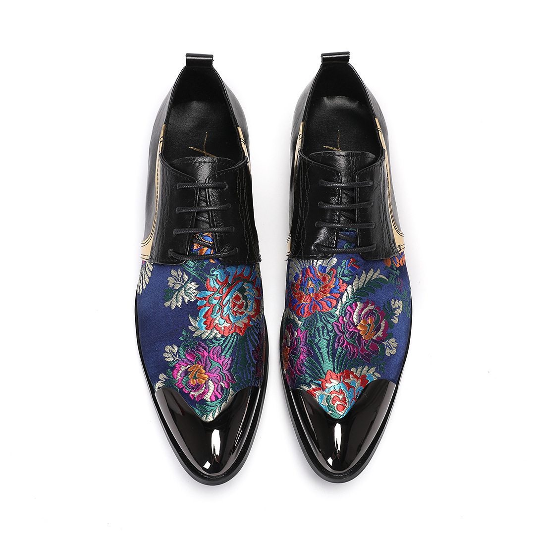 Men's Genuine Leather Patchwork Embroidered Oxford Shoes