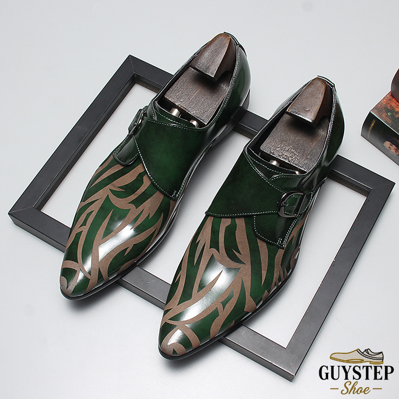 GUYSTEP™ Men's Full-Grain Leather Pattern-Printed Monk Shoes