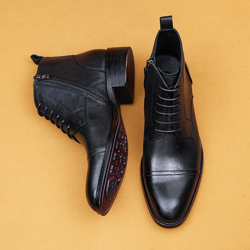 Men's Full-Grain Leather Zipper Slip-On Martens Ankle Boots