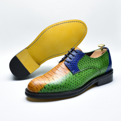 Men's Top-Grain Leather Colorful Snake-Patterned Leather Shoes