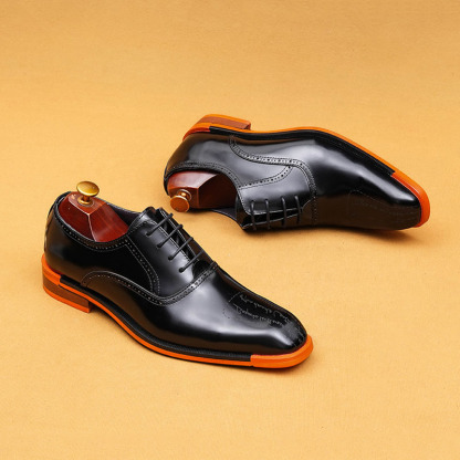 Men's Genuine Leather Letter-Printed Brogued Oxford Shoes