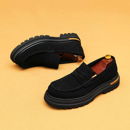 Men's Full-Grain Leather Suede Non-Slip Platform Casual Loafer Shoes