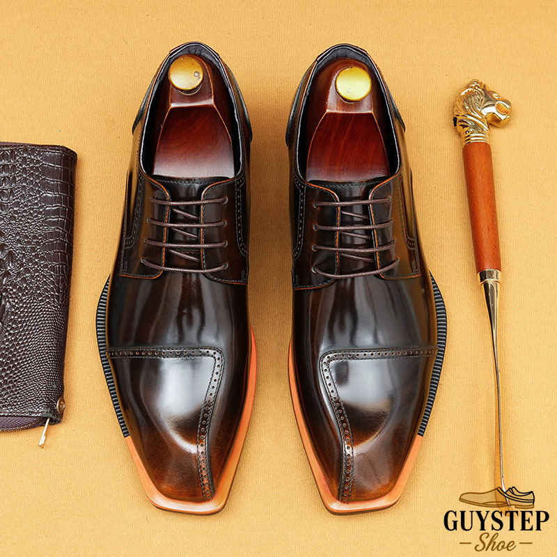 Vintage-British GUYSTEP™ Men's Patent Leather Derby: Square-Toe Design | Durable Shine, Comfortable | Business & Formal Office Looks