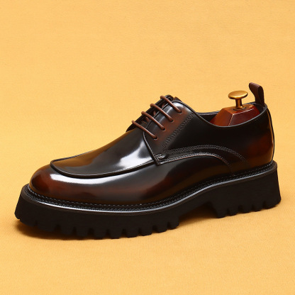 Men's Genuine Leather Round-Toe Platform Elevated Derby Shoes