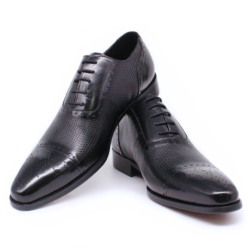 Men's Genuine Leather Brogue Oxford Shoes - Classic Perforated Dress Shoes