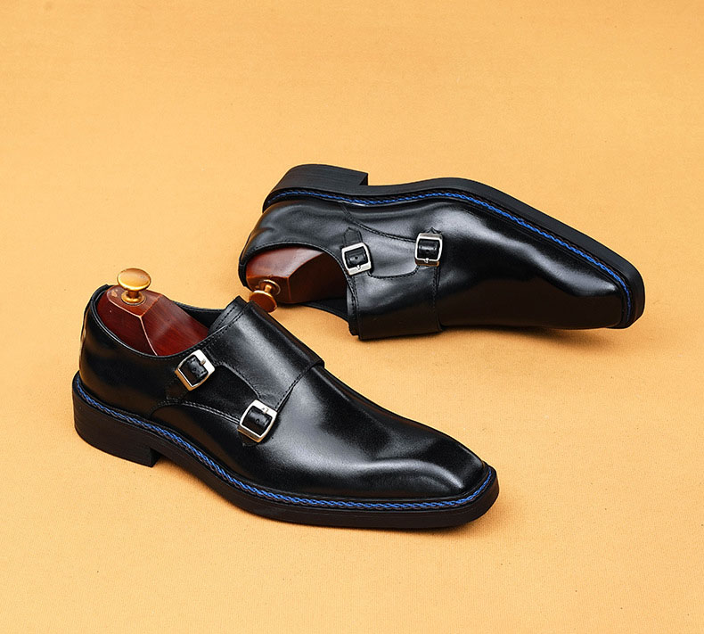 Men's Genuine Leather Buckle Monk Shoes