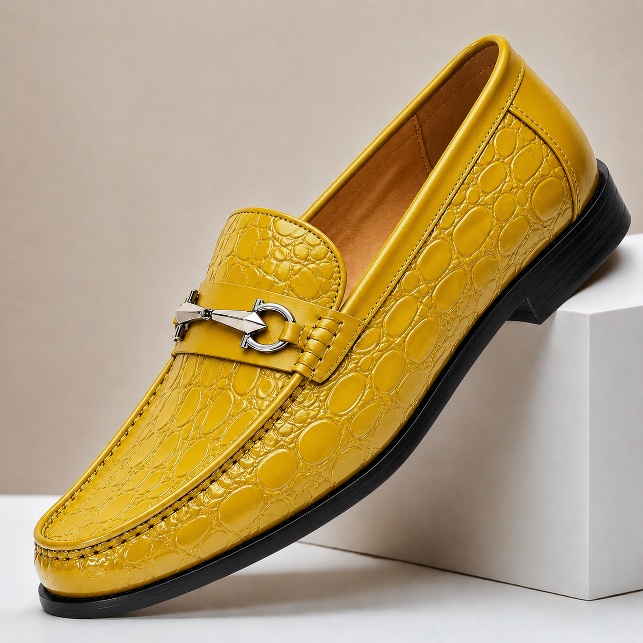 Men’s Genuine Leather Crocodile-Embossed Horsebit Loafers – Multiple Colors