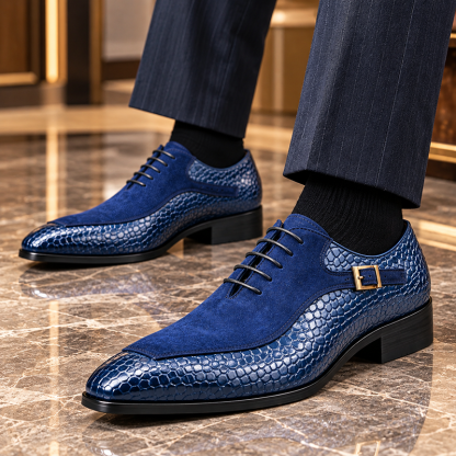 Men’s Blue Suede & Embossed Leather Lace-Up Dress Shoes