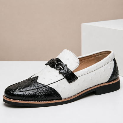 Vintage Pattern Metal Buckle Men Slip On Loafers
