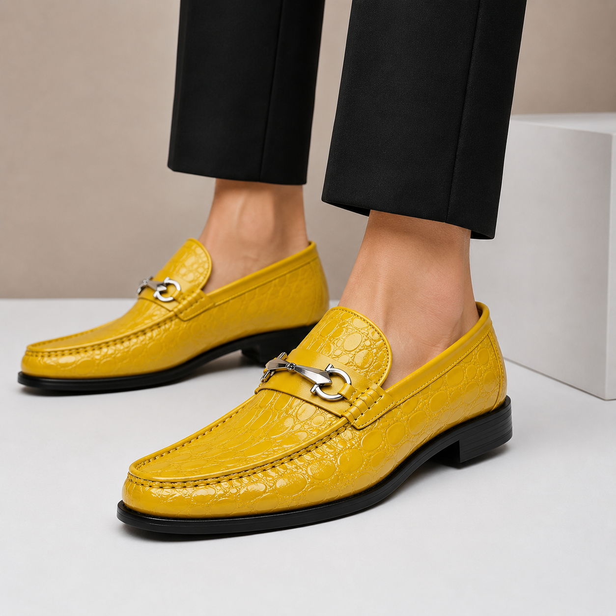 Men’s Genuine Leather Crocodile-Embossed Horsebit Loafers – Multiple Colors