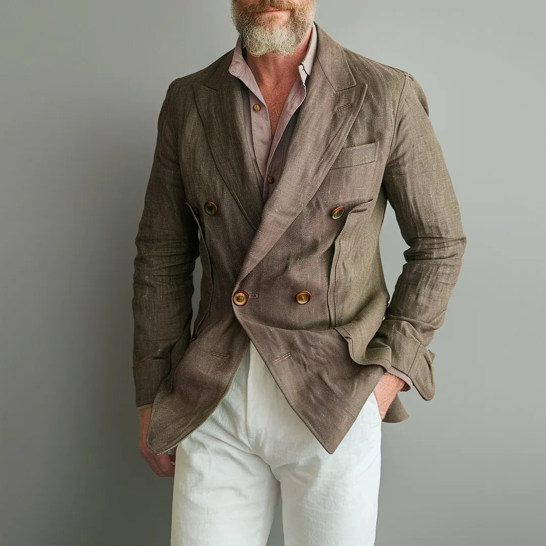 Men's Solid Color Peak Lapel Double Breasted Blazer