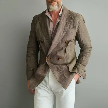 Men's Solid Color Peak Lapel Double Breasted Blazer