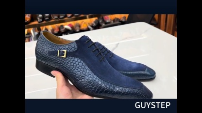 Men’s Blue Suede & Embossed Leather Lace-Up Dress Shoes