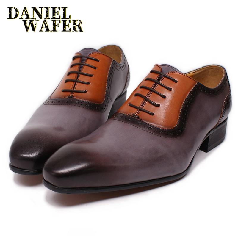 Men's stylish business casual colorblocked genuine leather Oxford shoes