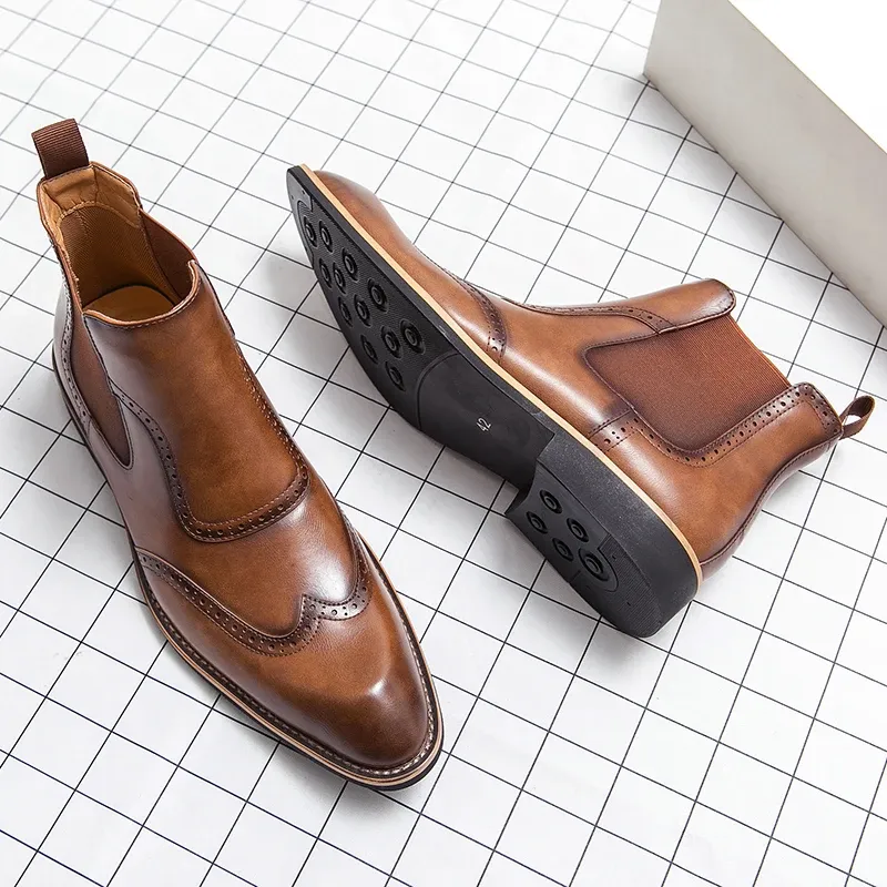 Chelsea Boots for Men Ankle Boots Business Square Toe Slip-On Handmade Mens Boots Free Shipping Size 38-45