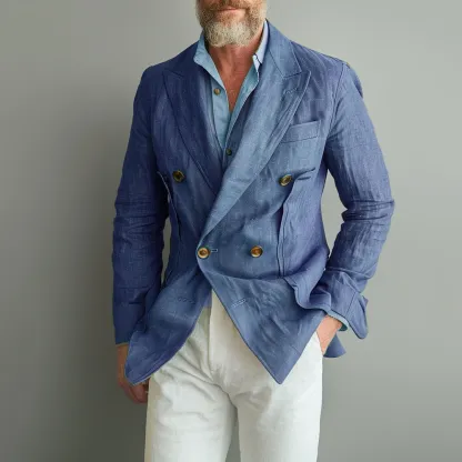 Men's Solid Color Peak Lapel Double Breasted Blazer