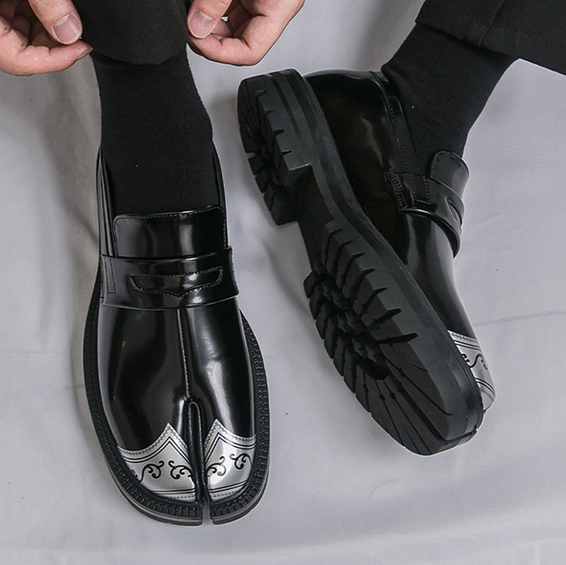 Men's Genuine Leather Round-Toe Platform Split-Toe Loafers