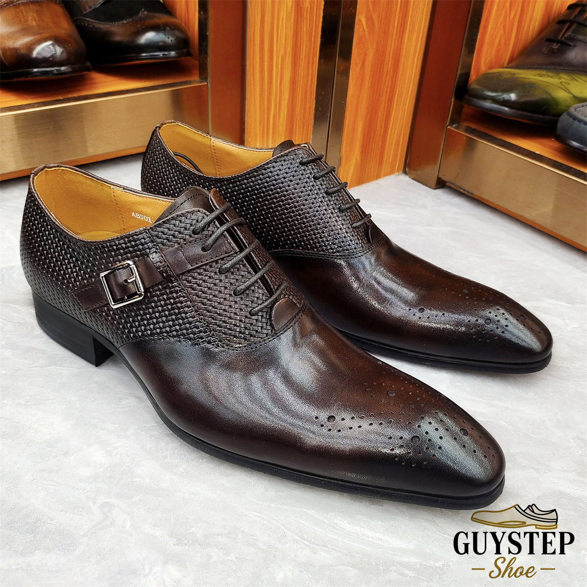 GUYSTEP™Men's Summer Genuine Leather Lace-Up Metal Buckle Brogue Oxford Shoes