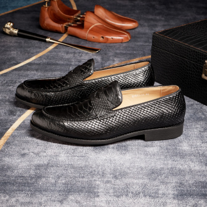 Men's Genuine Leather Handcrafted Snakeskin-Patterned Loafers