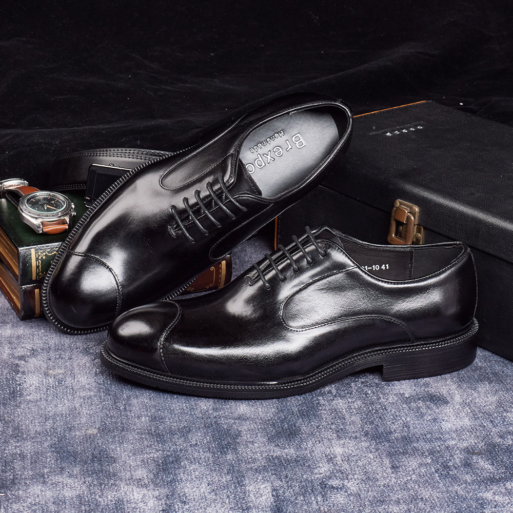 Men's Genuine Leather Pointed-Toe Business Lace-Up Oxford Shoes
