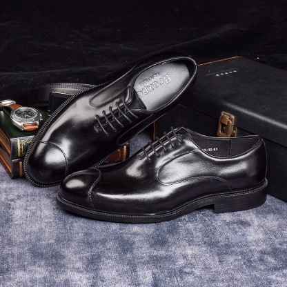 Men's Genuine Leather Pointed-Toe Business Lace-Up Oxford Shoes