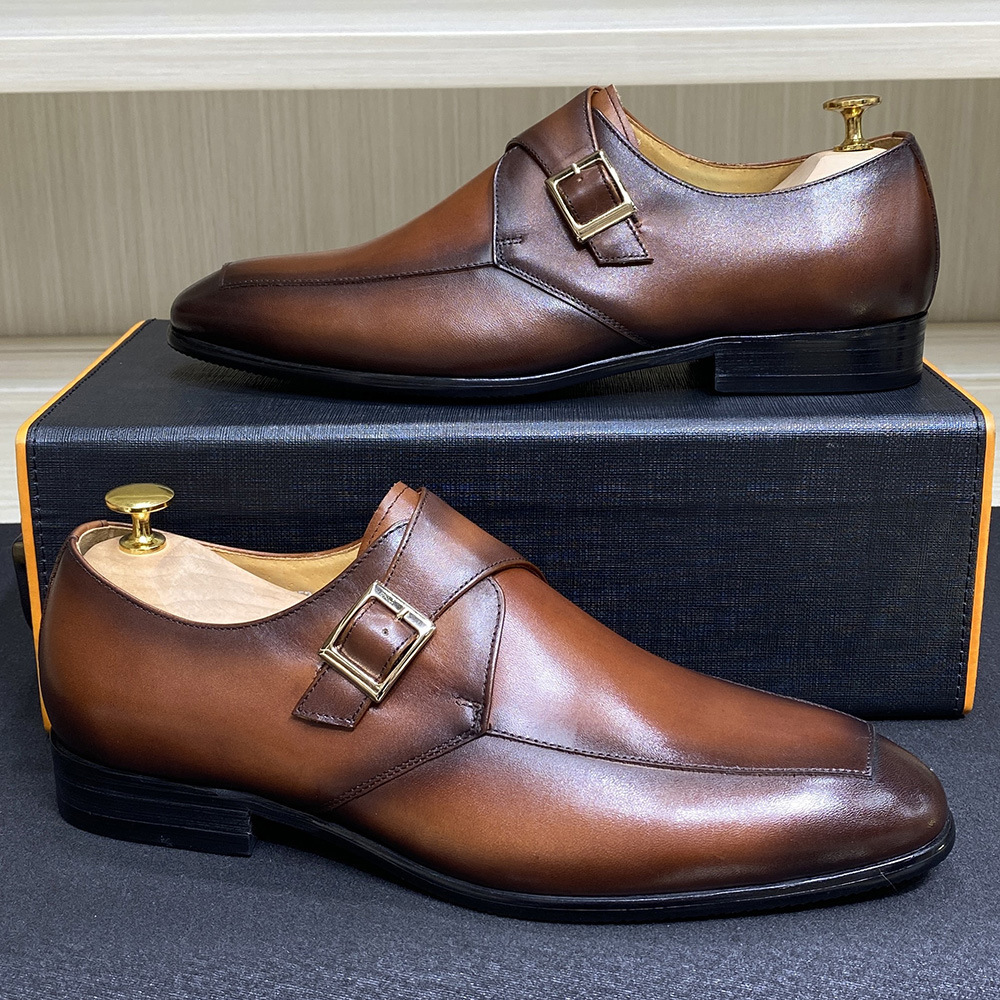 Men's Handcrafted Genuine Leather Formal Buckle Monk Shoes